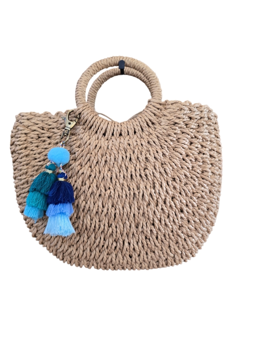 Ratan Wicker Top Handle Drawstring Handbag